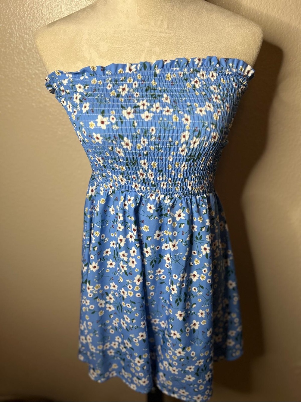 Blue Floral Strapless Smocked Sundress - Picture 13 of 16